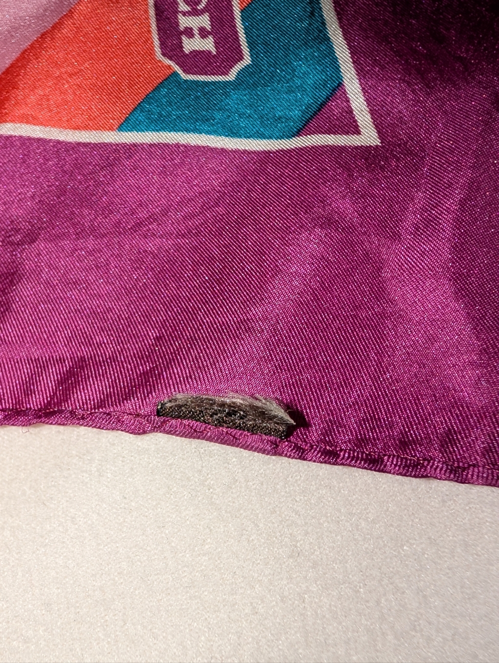 Coach Scarf Multicolor Diagonal Stripe Silk with Magenta Border 21" X 21" GUC - Picture 5 of 11